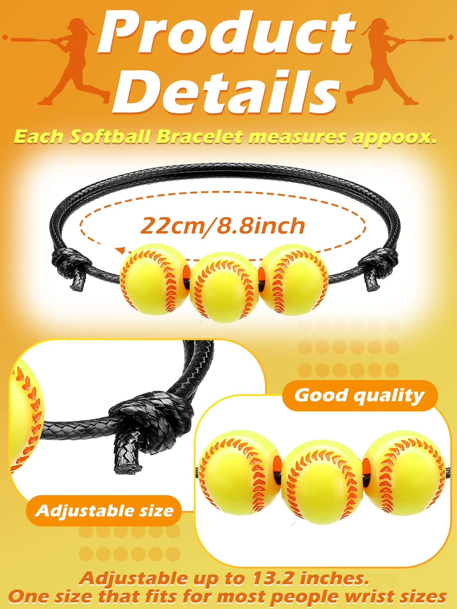 softball charm bracelets wristbands yellow softball beads adjustable inspirational sport ball bracelet for teens adults sport birthday party gift softball favors for team