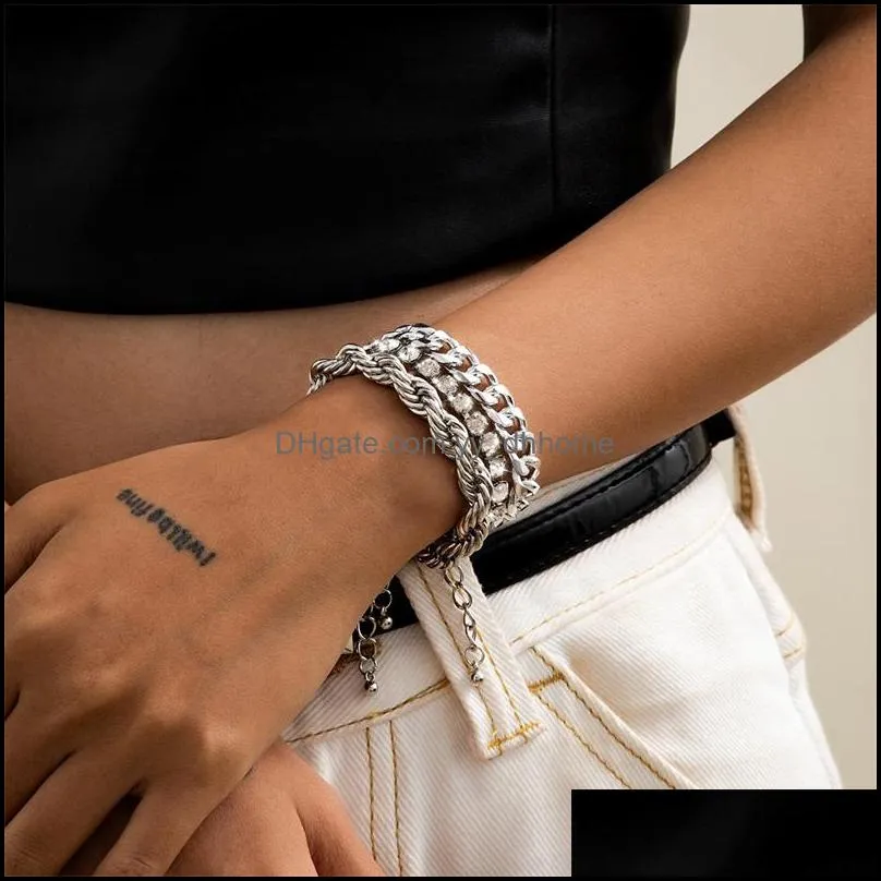three pieces set hand chain bracelet geometric rhinestone aluminium iron gold plated womens chain bracelet susbi smasj 688 t2