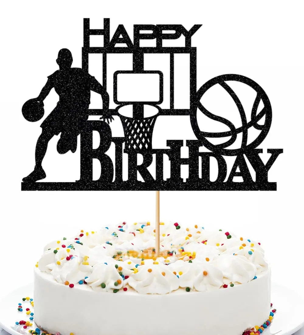 3ml black glitter basketball 12nd cake topper sport game basketball player scene themed decorations birthday party boys girls twelve years old happy birthday party decor supplies