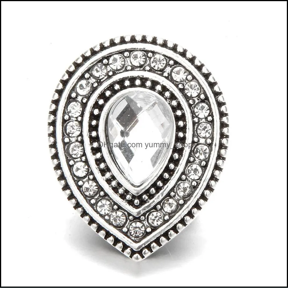 snap button jewelry component rhinestone waterdrop 18mm metal snaps buttons fit bracelet bangle noosa n010