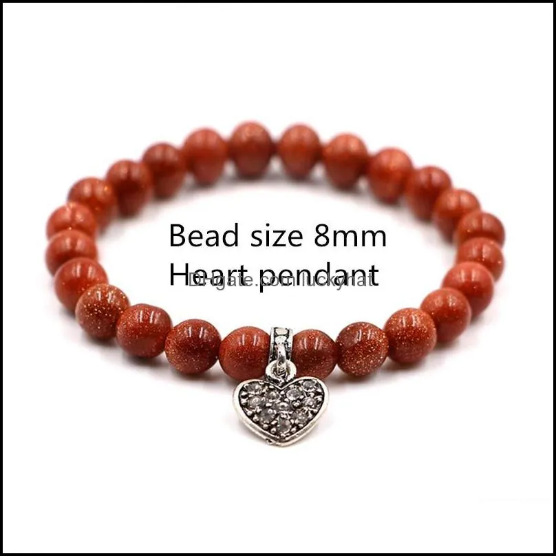 8MM inlaid brick heart pendant bracelet natural lava stone string  oil aromatherapy unisex healing energy bracelet