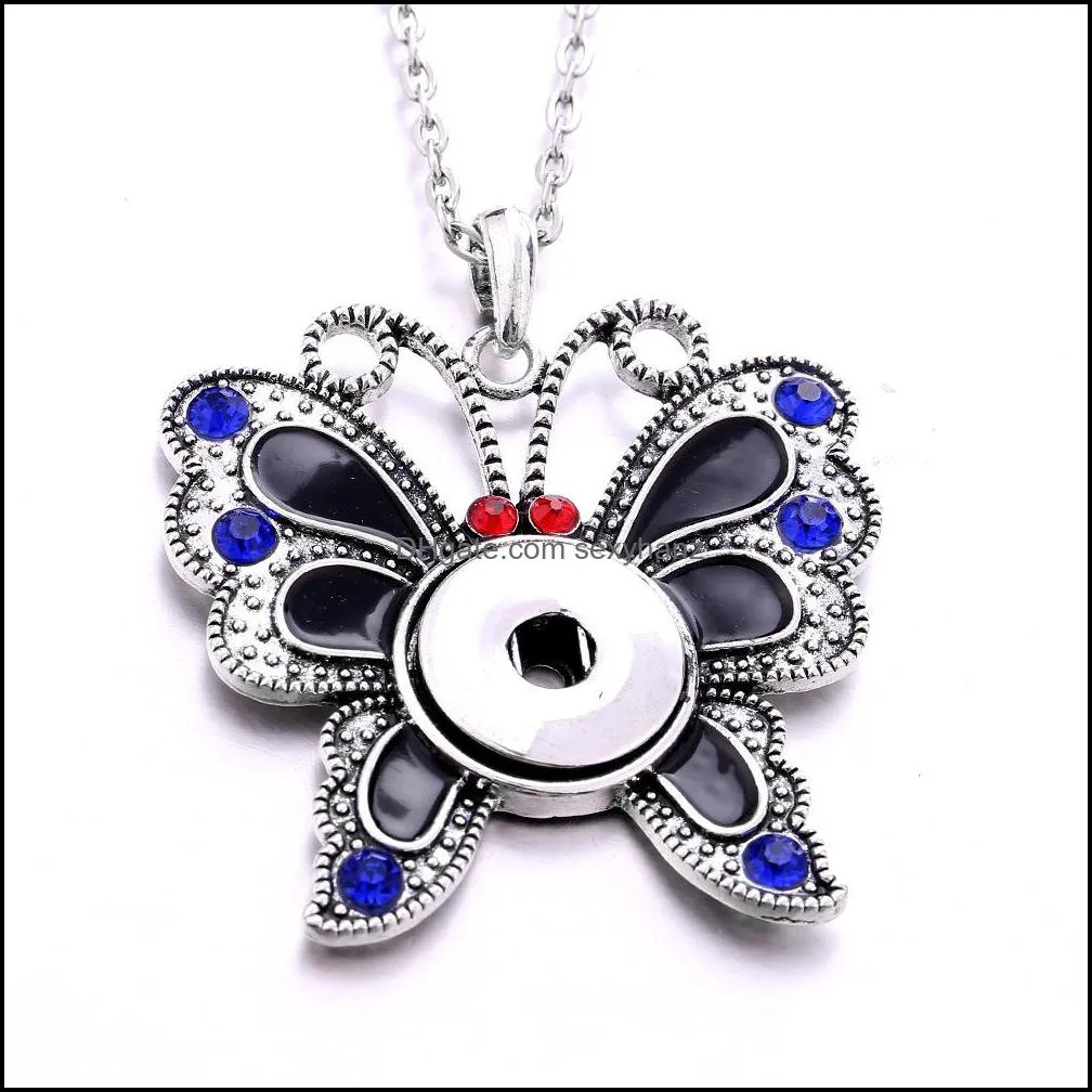 Snap Button Jewelry Rhinestone Colorful Butterfly Shape Pendant Fit 18mm Snaps Buttons Necklace for Women Men Noosa