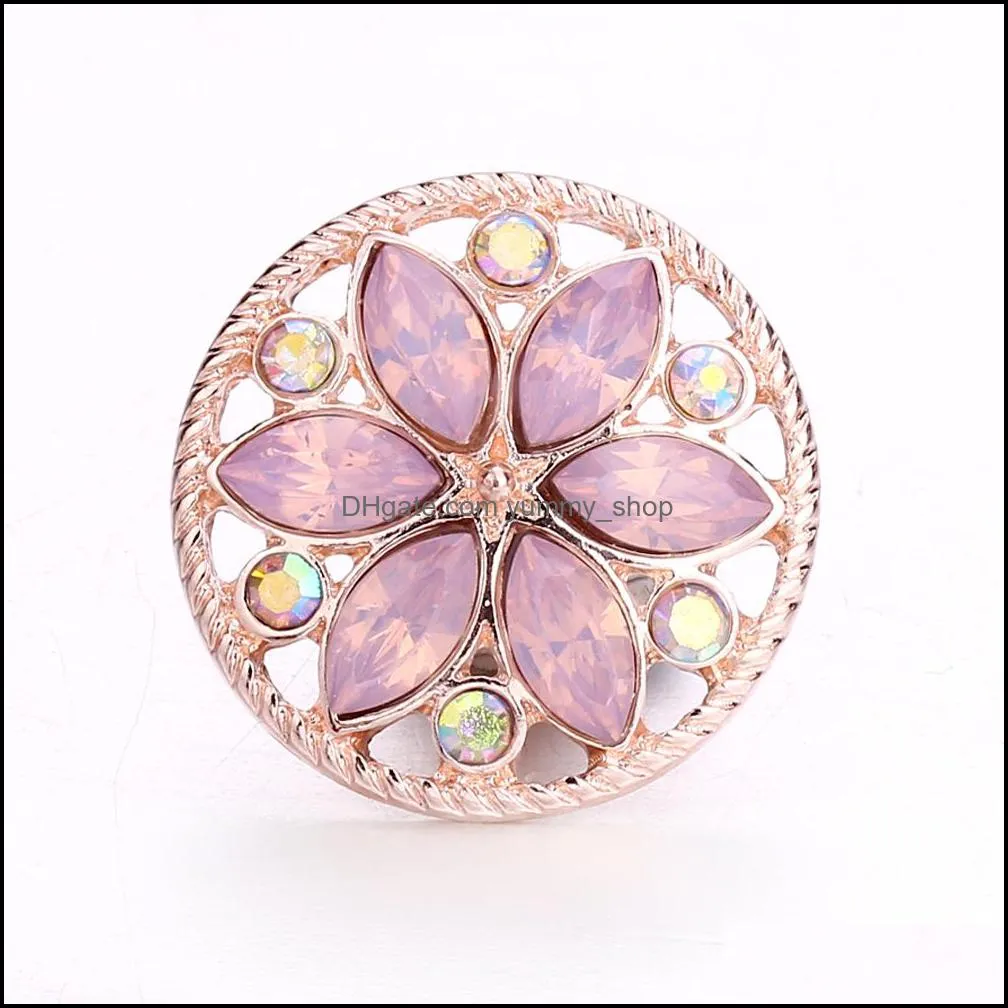 colorful oval crystal snap button jewelry components rose gold 18mm metal snaps buttons fit bracelet bangle noosa for women men