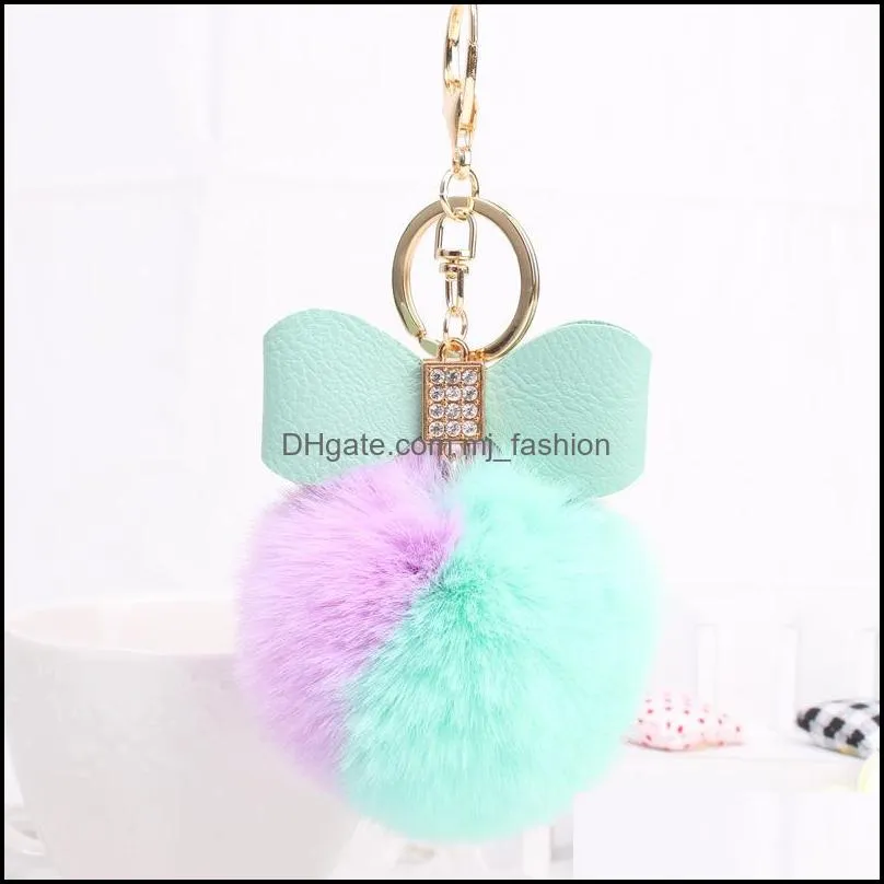 cute plush ball key rings 8cm faux fur pompom keychians pendant keyring fashion bow keyfobs jewelry accessories 8 styles