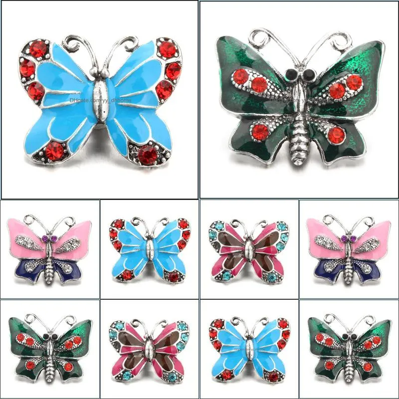 snap button jewelry components enamel colorful butterfly 18mm metal snaps buttons fit bracelet bangle noosa