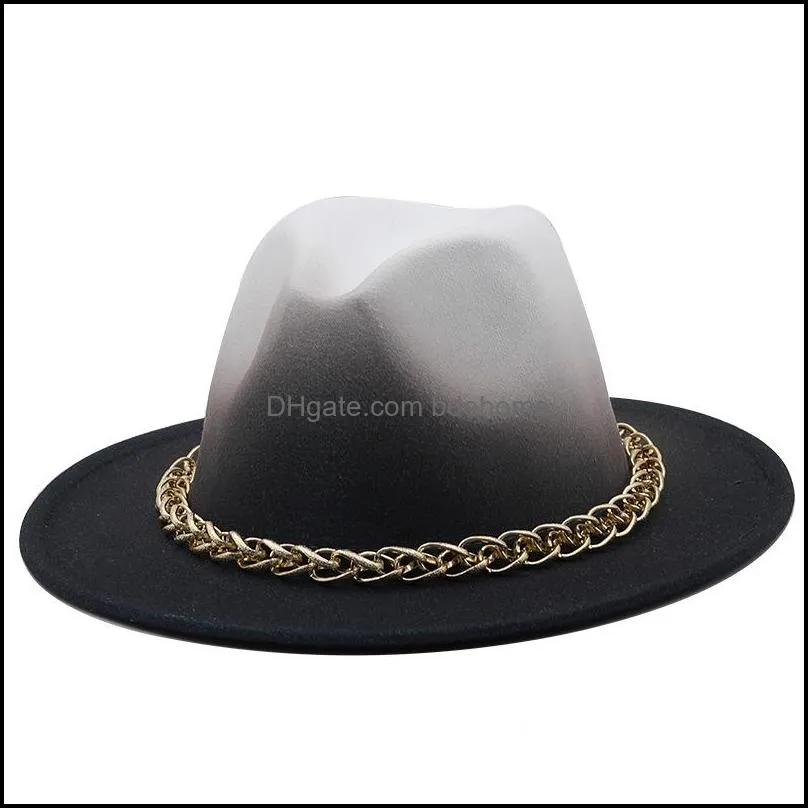 gradient fedora hat for women men fedoras bulk men`s women`s felt hats with chain woman man panama cap female male jazz top caps spring fall winter wholesale