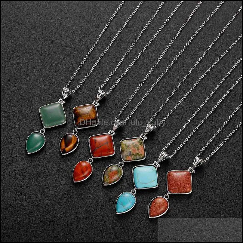 double pendant natural stone drops charm jewelry diy necklace keychain men and women 12pcs