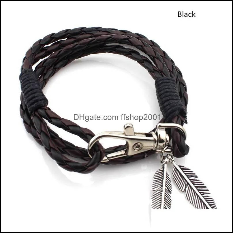 Alloy leather bracelet cuff feather surf package adjustable feather leather bracelet unisex 12 pieces wholesale color mixing