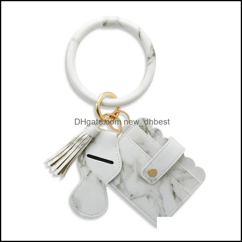 wristlet key chain bracelet id credit card holder bangle pu leather lipstick keyring wallet with tassel for women girls c580fz