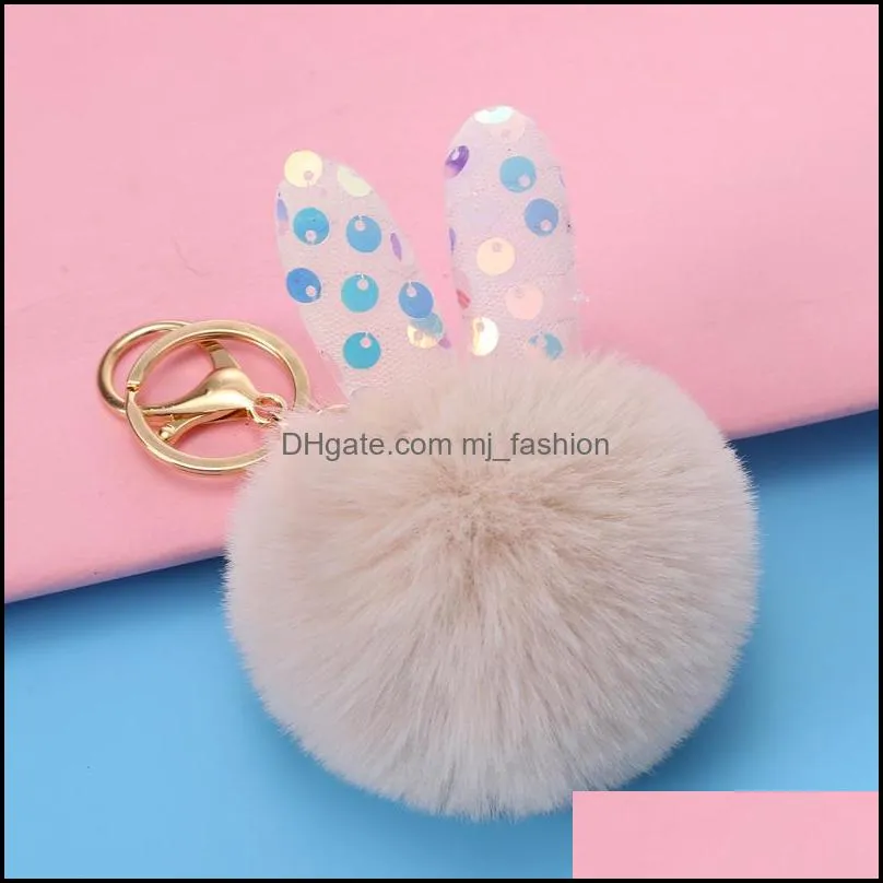 key holder sequins fluffy keyring fur ball keychain cute pompom keyrings bag charm pendant jewelry fashion accessories l983fa