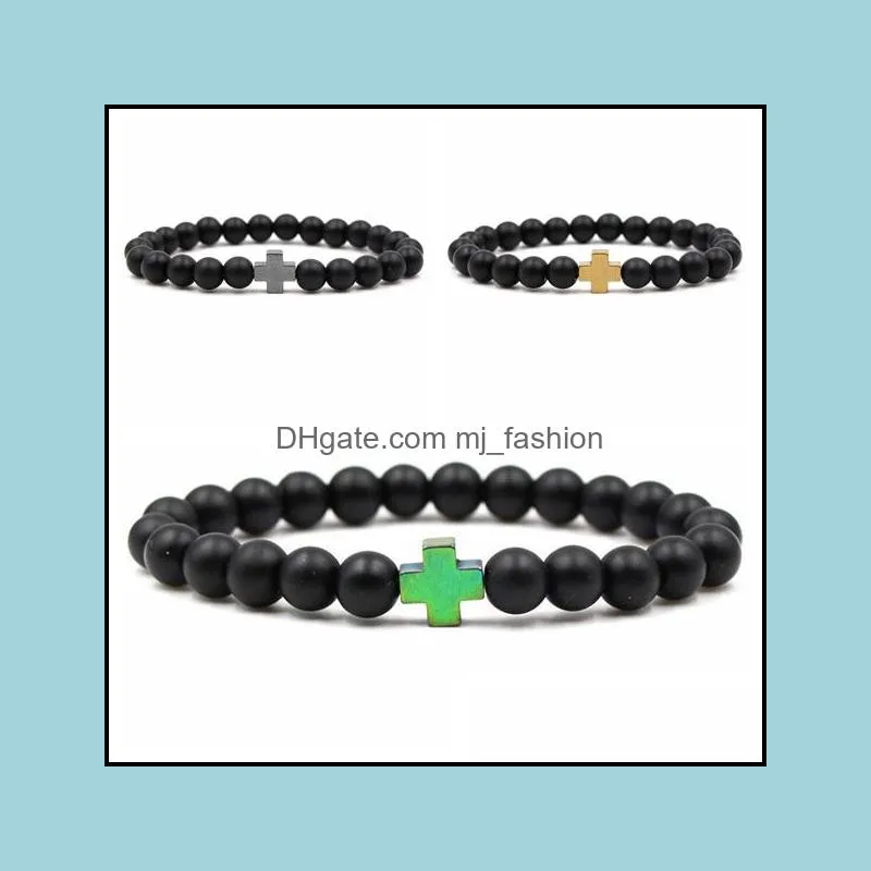 scrub stone black magnet colorful cross beads bracelet men and women cure birthday gift bracelet