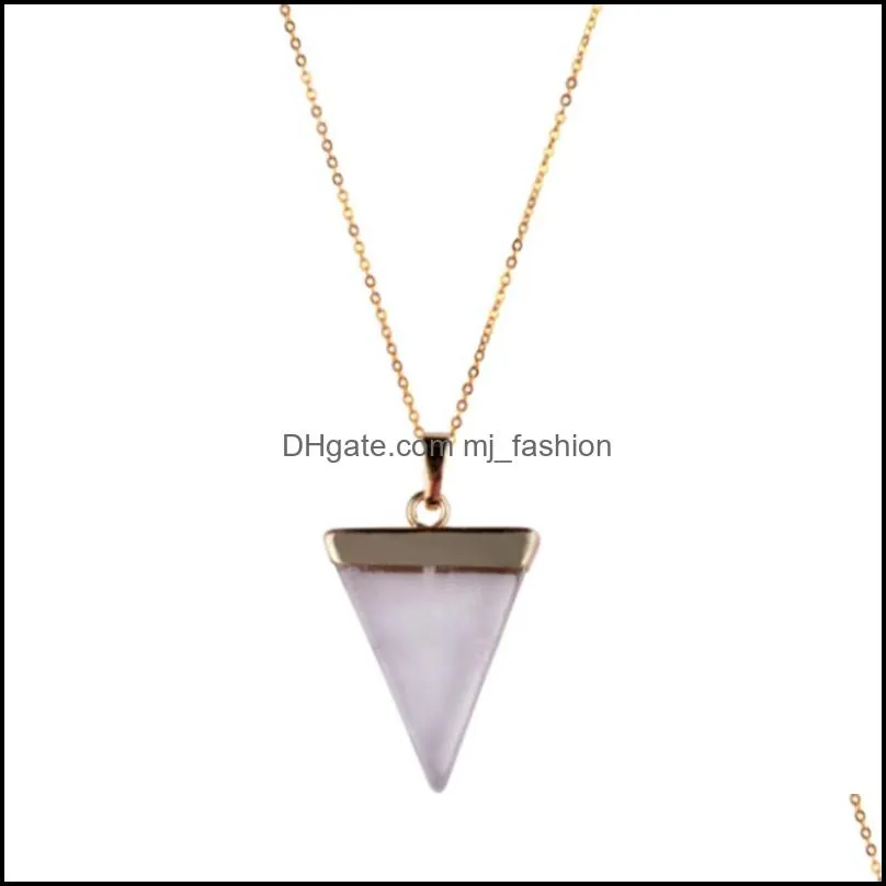 geometric colorful nature stone necklace triangle crystal necklaces pendant for valentine`s day women and men wholesale