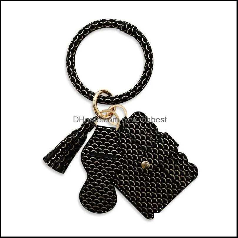 wristlet key chain bracelet id credit card holder bangle pu leather lipstick keyring wallet with tassel for women girls c580fz