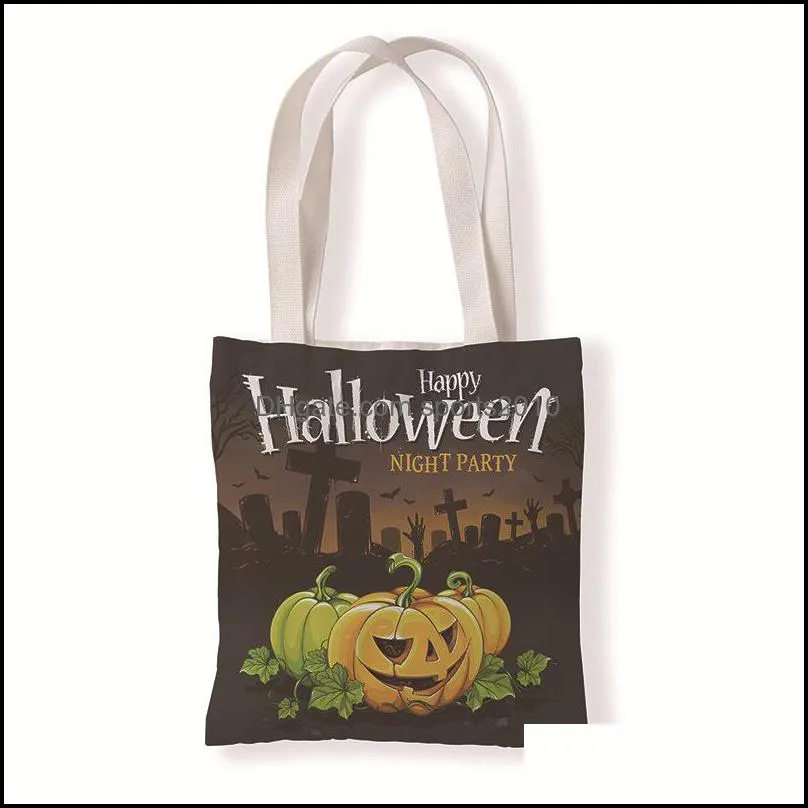 Gift Wrap Pumpkin Canvas bag Halloween printing Single shoulder Hand carry High Capacity environment protection Shopping bags literature Pocket change 5 8wd