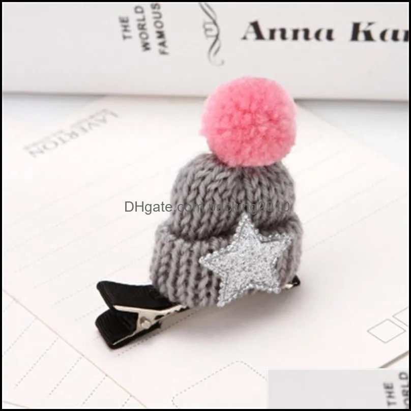 Christmas Hairpin Fashion Wool Cap Knit Hat Hair Clip Children Girls Cute Headwears Multi Color Fashion Style 1 1gl H1