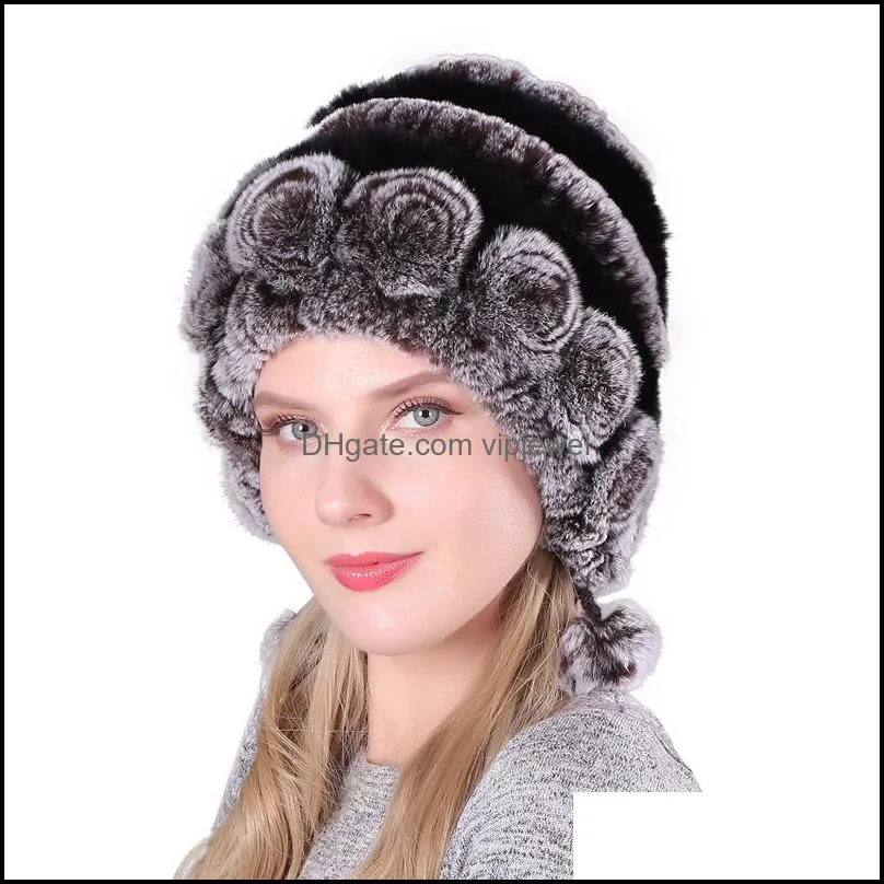 Women`s Winter Hat For Women Rex Rabbit Fur Hats Woman Cap Female Beanie Lady Caps Fashion Beanies Warm Headwear Earflap hat 2022