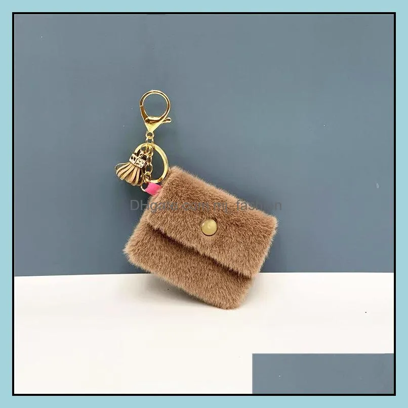 free dhl wallet bag key rings soft cute plush pompom keychains for women charm handbag keyring fashion car pendant jewelry