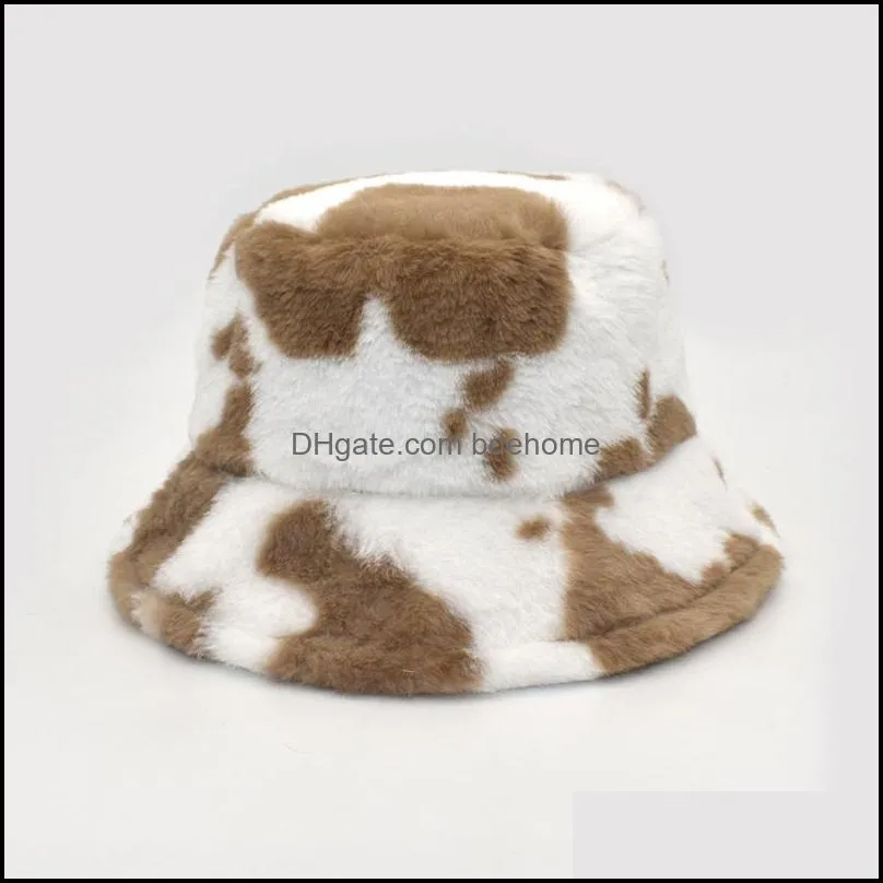 winter warm bucket hat cow print fisherman hats plush basin cap women men outdoor casual caps mens boys girls fashion accessories new