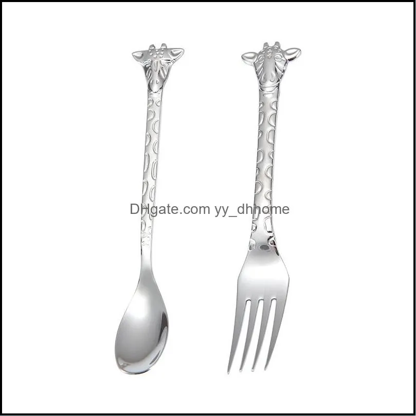 Beautiful Giraffe Headed Soup Scoops Plated 304 Stainless Steel Drinks Spoon Metal Color  Fruit Salad Fork High Quality 5rya E1