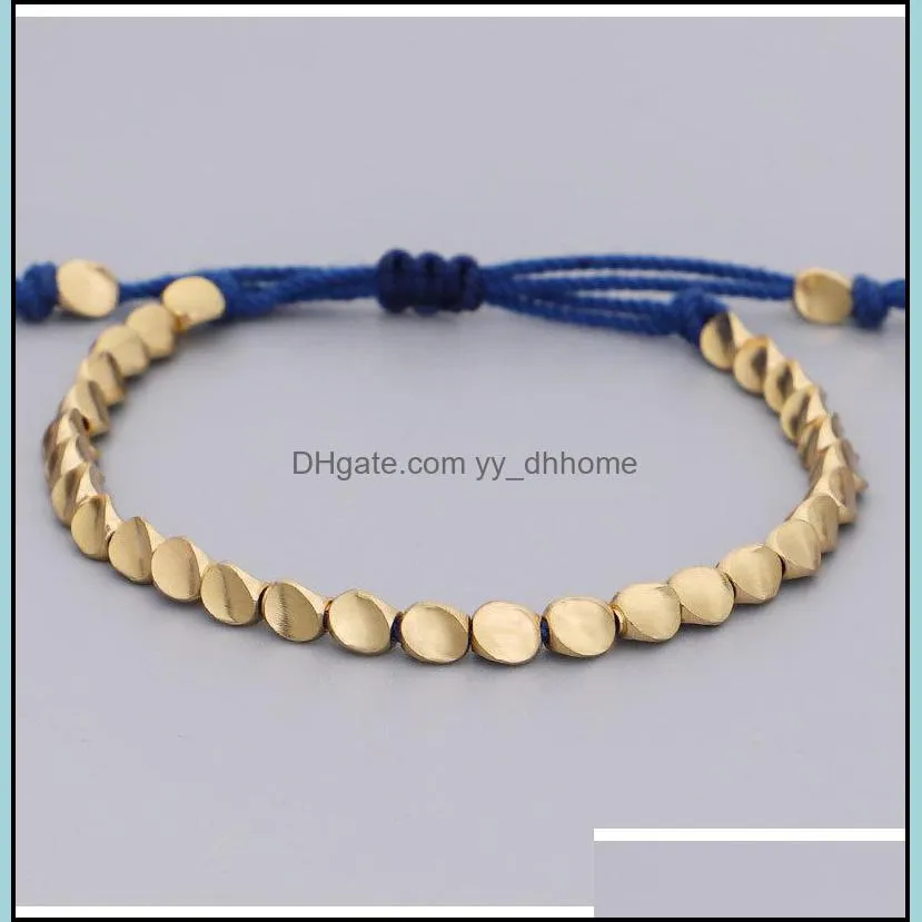 Handmade Copper Beads Bracelet Hand-woven Adjustable Tassel Lucky Navy Blue Braided Rope String Cord Strand Bangle Q513FZ