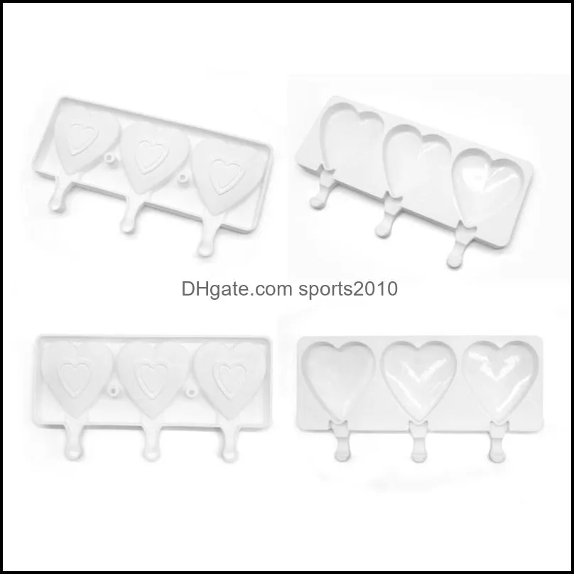 Food Safe Silicone Ice Cream Mold 3 Cell Heart Shape Frozen Juice Popsicle Maker Dessert Molds Tubs Valentine 869 B3