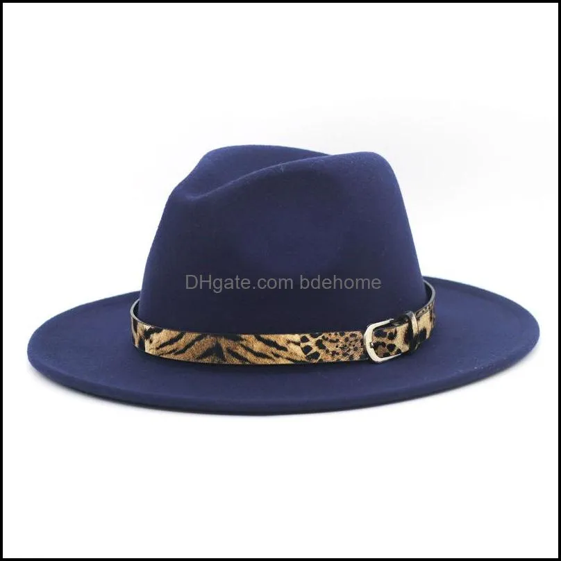 leopard felt fedora hat wide brim cap men women jazz panama caps formal hats ladies woman girls trilby chapeau winter fashion accessories