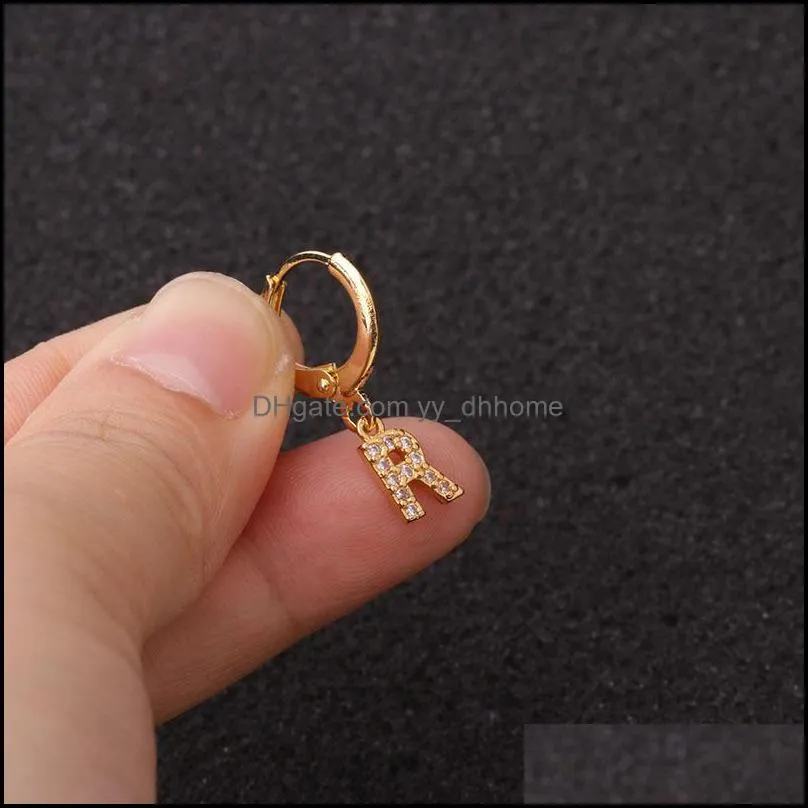 26 Letter Earrings Small Alphabet Dangle Earring Charms Rhinestone Ear Loop Cubic Zirconia Jewelry Gift for Women X967FZ