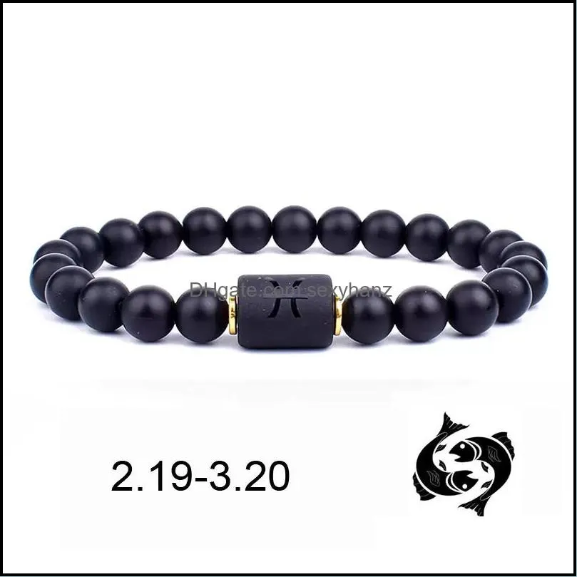 12 Constellation Bracelets Men Black Stone Bead Strands Bracelet Star Sign Zodiac Horoscope Lover Couple Bracelet Friendship Jewelry