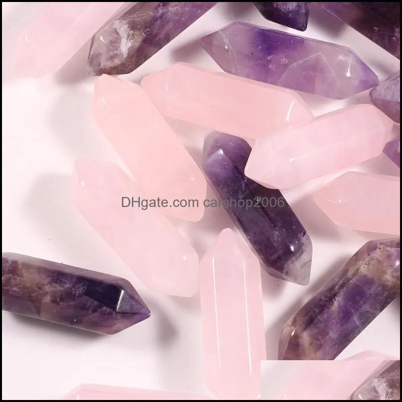 natural plillar stone hexagon rose quartz amethyst for jewelry making crystal chakra point oval cab charms accessories