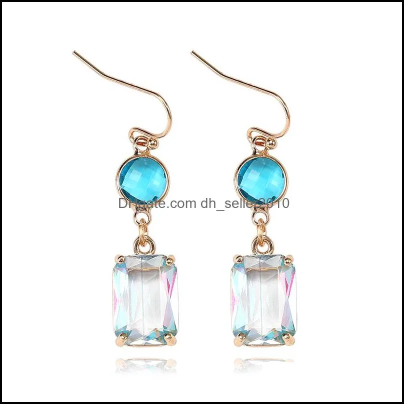 New Colorful K9 Crystal Pendant Dangle Earring for Women Girl Unique Design Square Geometric 18K Gold Hook Earring Fashion Jewelry