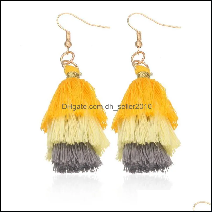 Unique design Three layer cotton thread earrings for women fashion colorful bohemian tassel earrings party wedding jewelry christmas