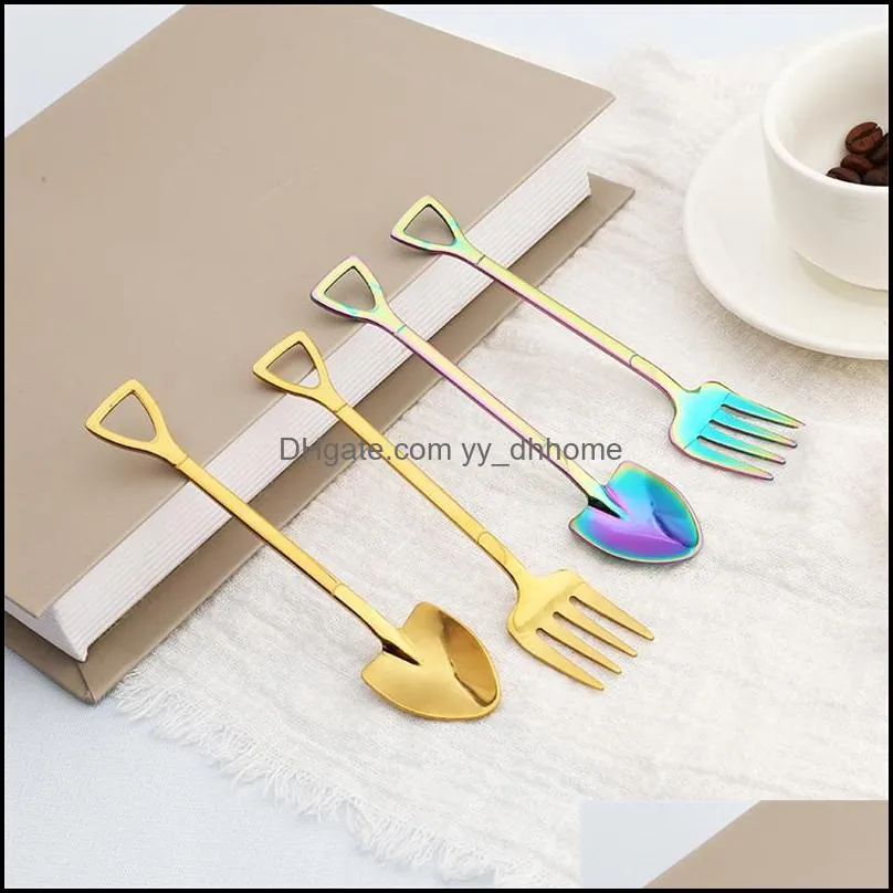 Stainless Steel Dessert Shovel Shape Forks Coffee Stirring Spoon Cake Ice Cream Fruit Fork Cafe Tea Sugar Spoons 1288 V2