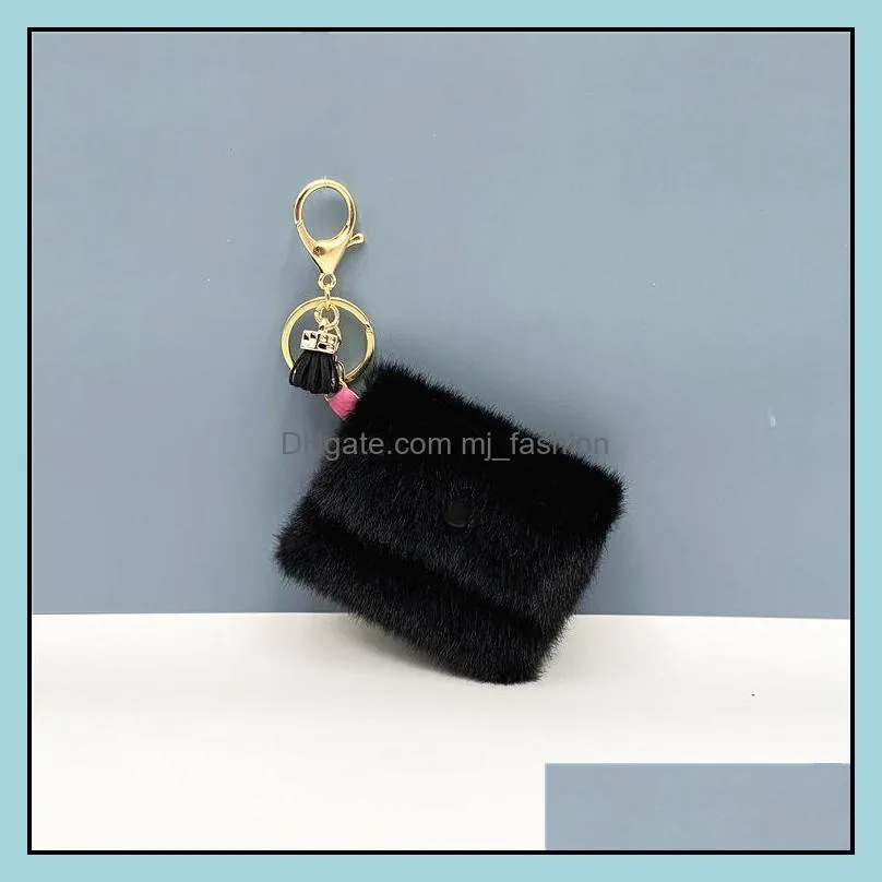 free dhl wallet bag key rings soft cute plush pompom keychains for women charm handbag keyring fashion car pendant jewelry