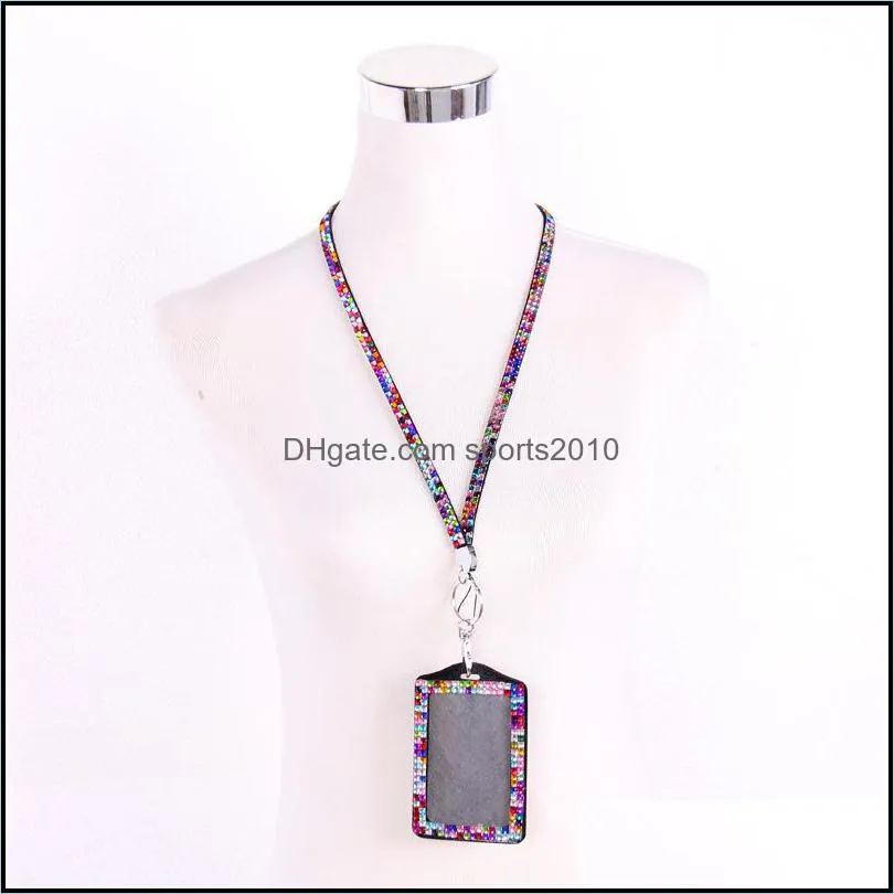 Bling Rhinestone Crystal Neck Lanyard Strap Custom Lanyard With Vertical PU ID Card Badge Holder for iphone for samsung 935 B3