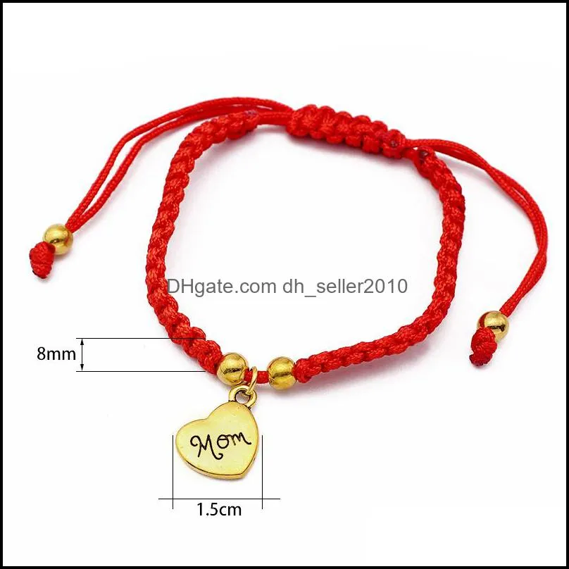 I Love You Mom Red Thread Weave Chain Bracelets Lucky Jewelry For Heart Msee pic Charm Bangle Good Bless Family Birthday Gift