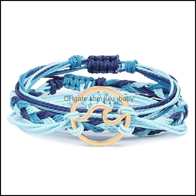fashion boho multilayer wax line handmade weave bracelet golden hollow round wave bangle for holiday q530fz
