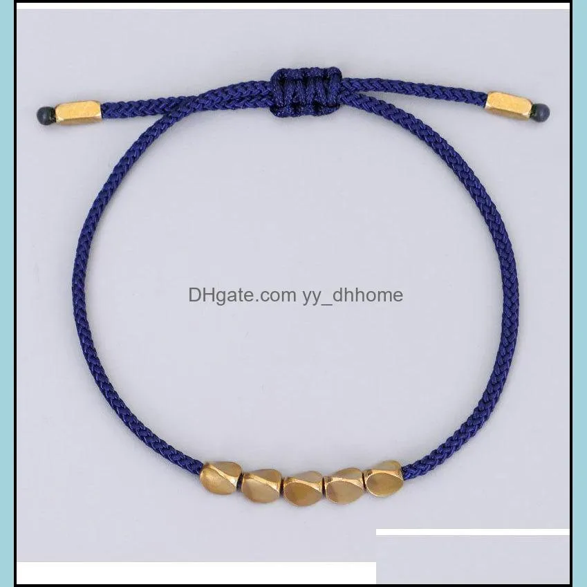 Handmade Copper Beads Bracelet Hand-woven Adjustable Tassel Lucky Navy Blue Braided Rope String Cord Strand Bangle Q513FZ