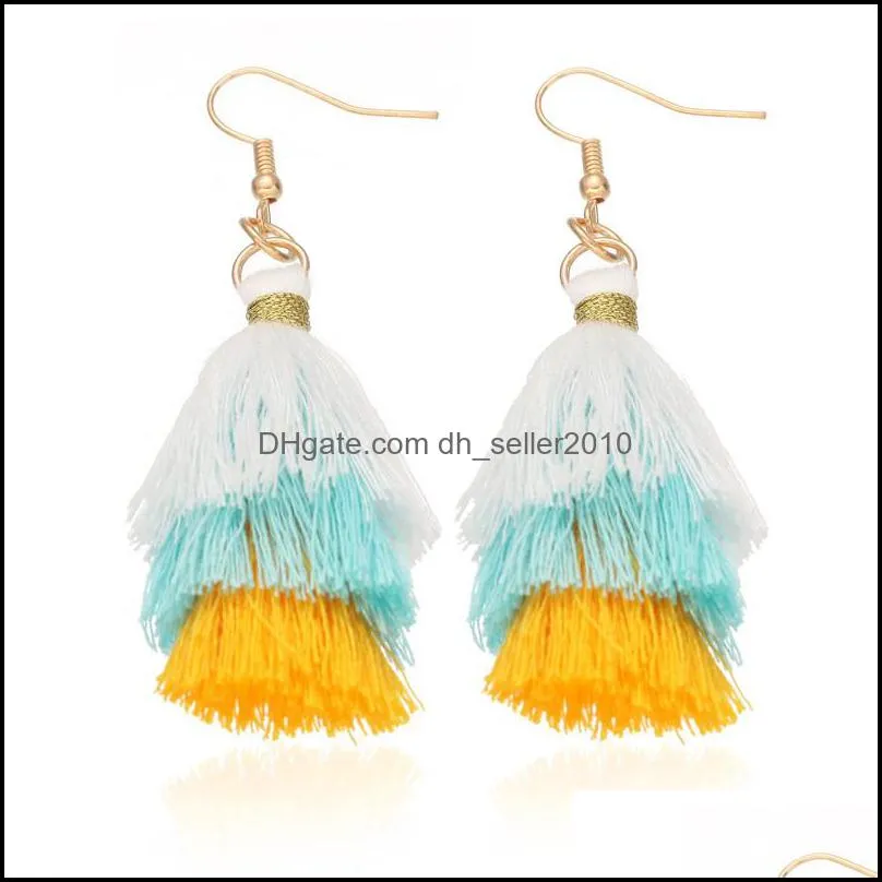 Unique design Three layer cotton thread earrings for women fashion colorful bohemian tassel earrings party wedding jewelry christmas
