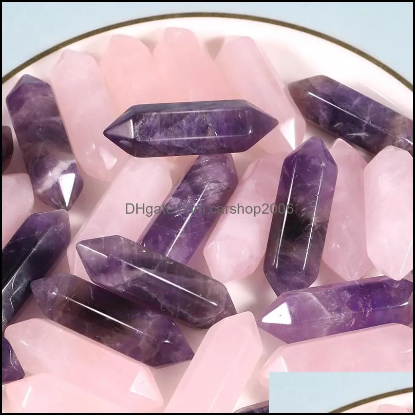 natural plillar stone hexagon rose quartz amethyst for jewelry making crystal chakra point oval cab charms accessories