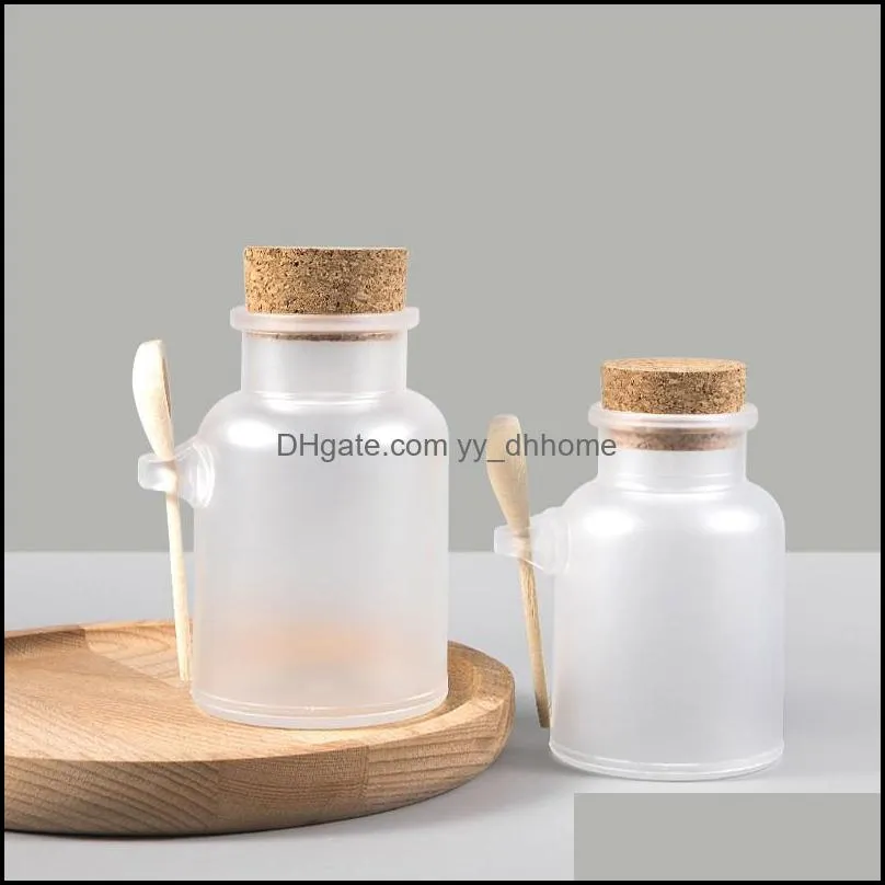 Scrub Bath Salt ABS Bottle Sealed Jar Wooden Spoon Soft Cork Storage Stopper Bottle Frosted Seal Refillable Mask 725 K2