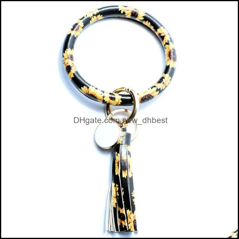 o key ring leopard print leather bracelet keyrings tassel bracelets circle bangle wristlet keychain jewelry accessories l624fa