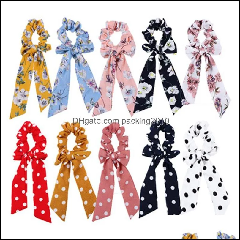 Broken Flowers Headwear Ribbon Hair Circle Long Streamer Headwear Dot Printing Hair Decoration Home Travel Use 2 46hm H1