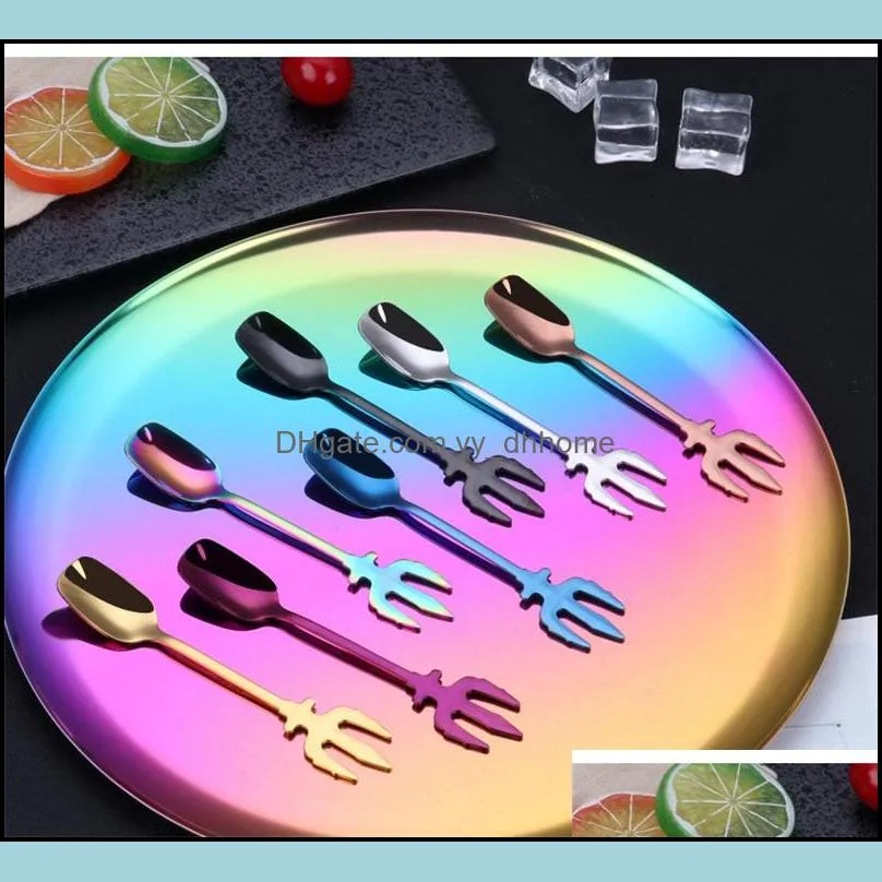 Stainless Steel Trident Coffee Spoon Titanium Plating Fruit Fork Stir Articles Spoons New Arrives With Various Colors 3 8fy J1