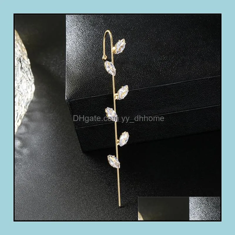 Earrings Crawler Hook Ear Jewelry Fashion for Women Girls Climbers Pin Clip Gold Plating Rhinestone Piercing Earring K524FA