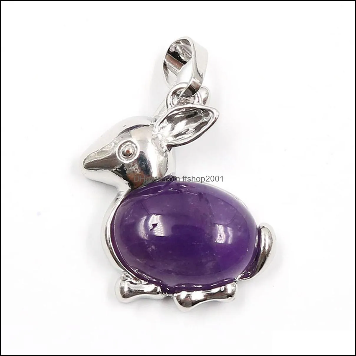 Rabbit Pendant Easter Lady Silver Necklace Cute Sweet Stainless Steel Natural Stone