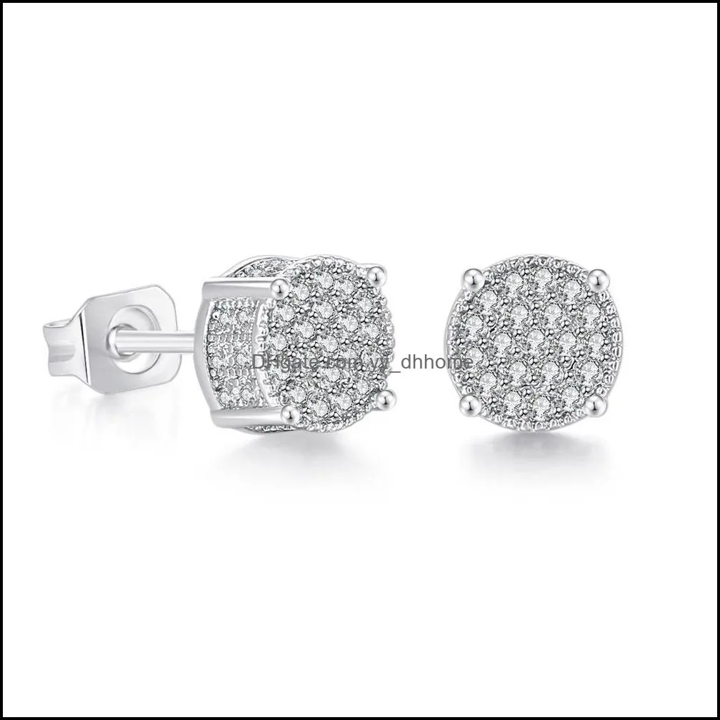 Gold Plated Bling Stud Earrings for Men Women Hip Hop Streetwear Rapper Diamond Earring Wedding Rhinestones Ear Jewelry W52F