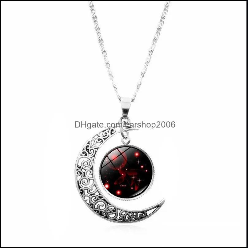 12 constellations moon necklace jewelry for women men fashion zodiac sign tag gemstone pendant necklaces party favors k86fa