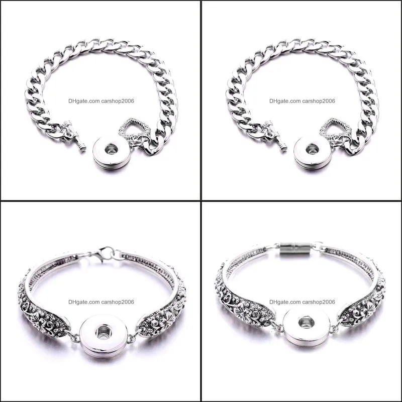 snap button bracelet jewelry vintage silver color heart hook bangle fit 18mm snaps buttons diy for women men noosa s100