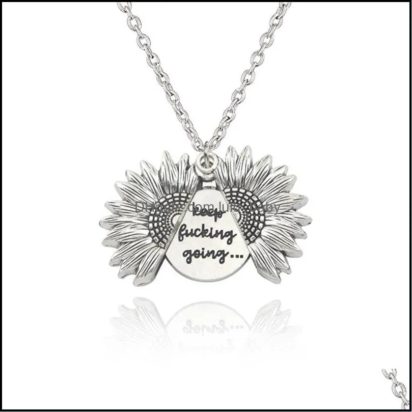 sunflower multilayer can open lettering necklace love round flower pendant woman fashion jewelry single product 12pcs