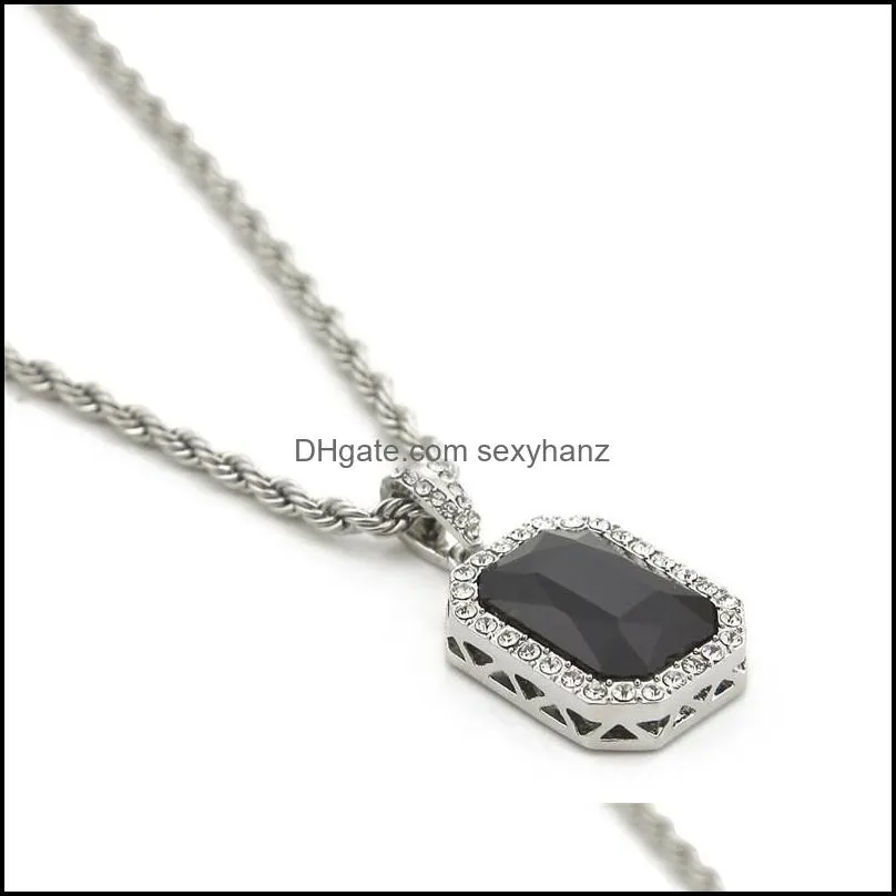 Fashion Hip Hop Diamond Chain Pendant Necklace Square Gem Crystal Necklaces Jewelry for Men Women Party Favors Free DHL P5FA
